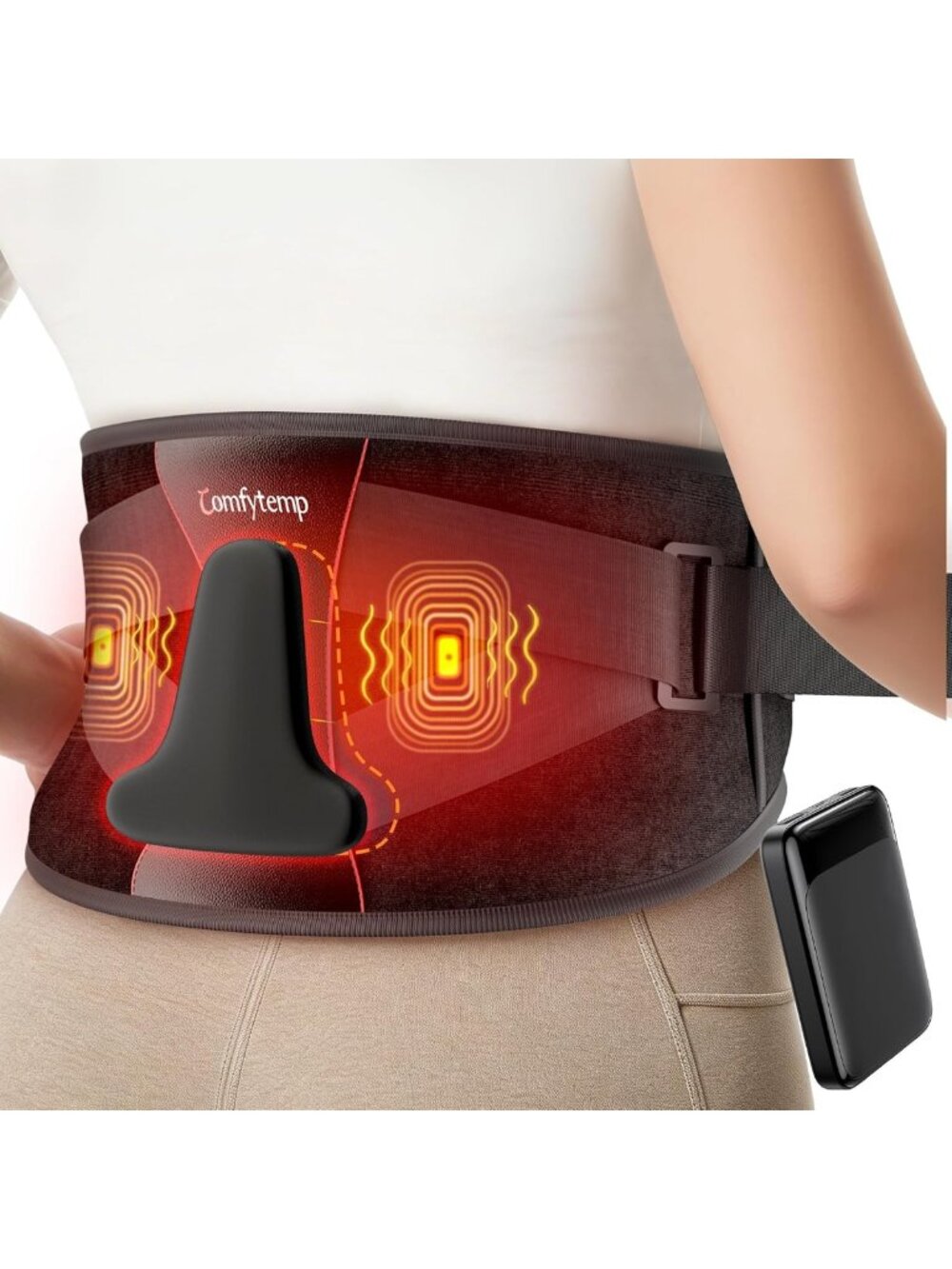 Portable Cordless Heating Pad with Massager | Rechargeable Wireless Back Relief